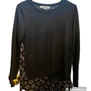 Ann Taylor Loft Black Paisley Two-in-One Long Sleeve Sweater Womens Size S